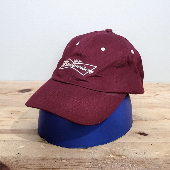 Budweiser Baseball Hat Cap Maroon Embroidered Logo Adjustable Strap UNISEX - Picture 2 of 8